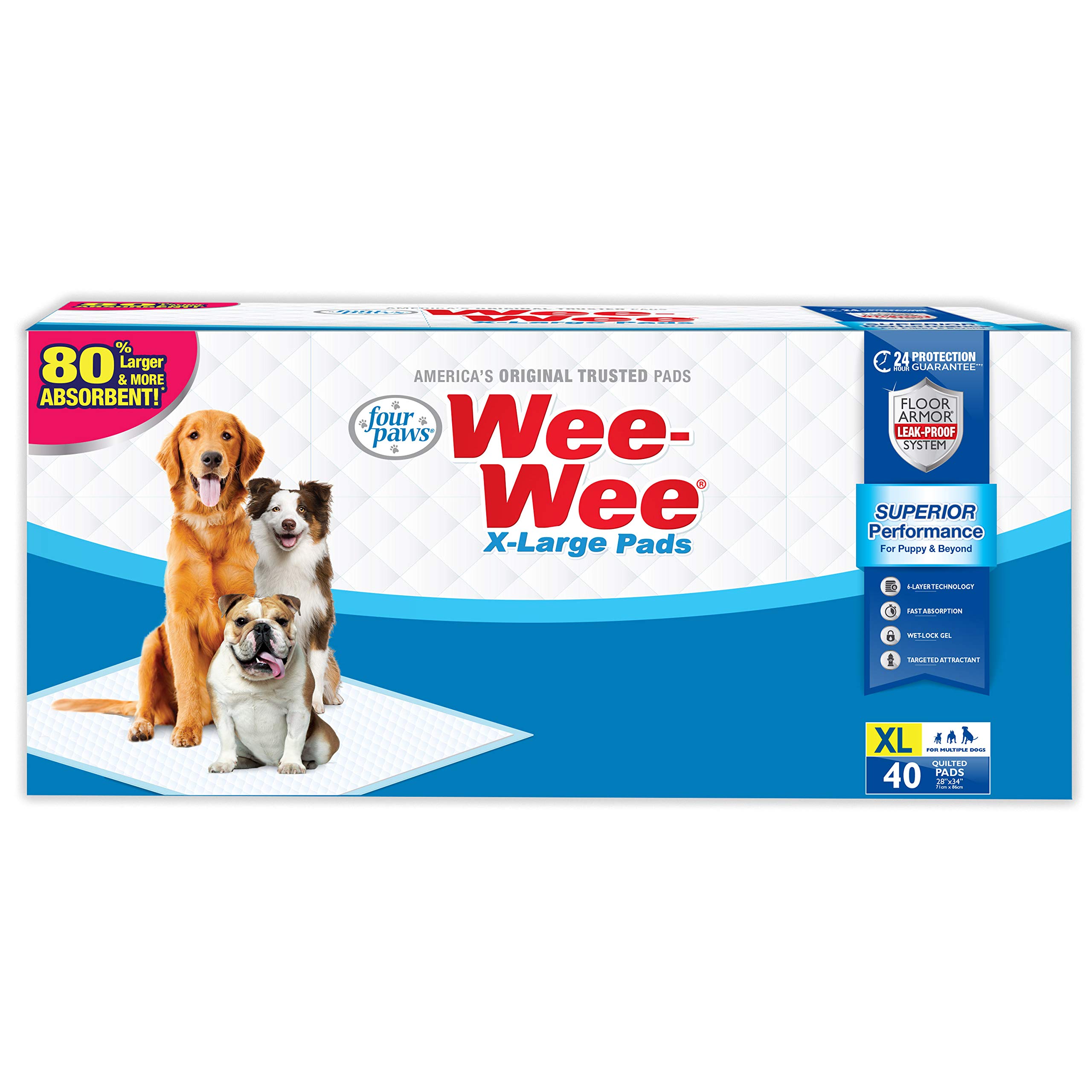 WeeWee Puppy Training Pee Pads 40Count 28" x 34" XLarge Size Pads