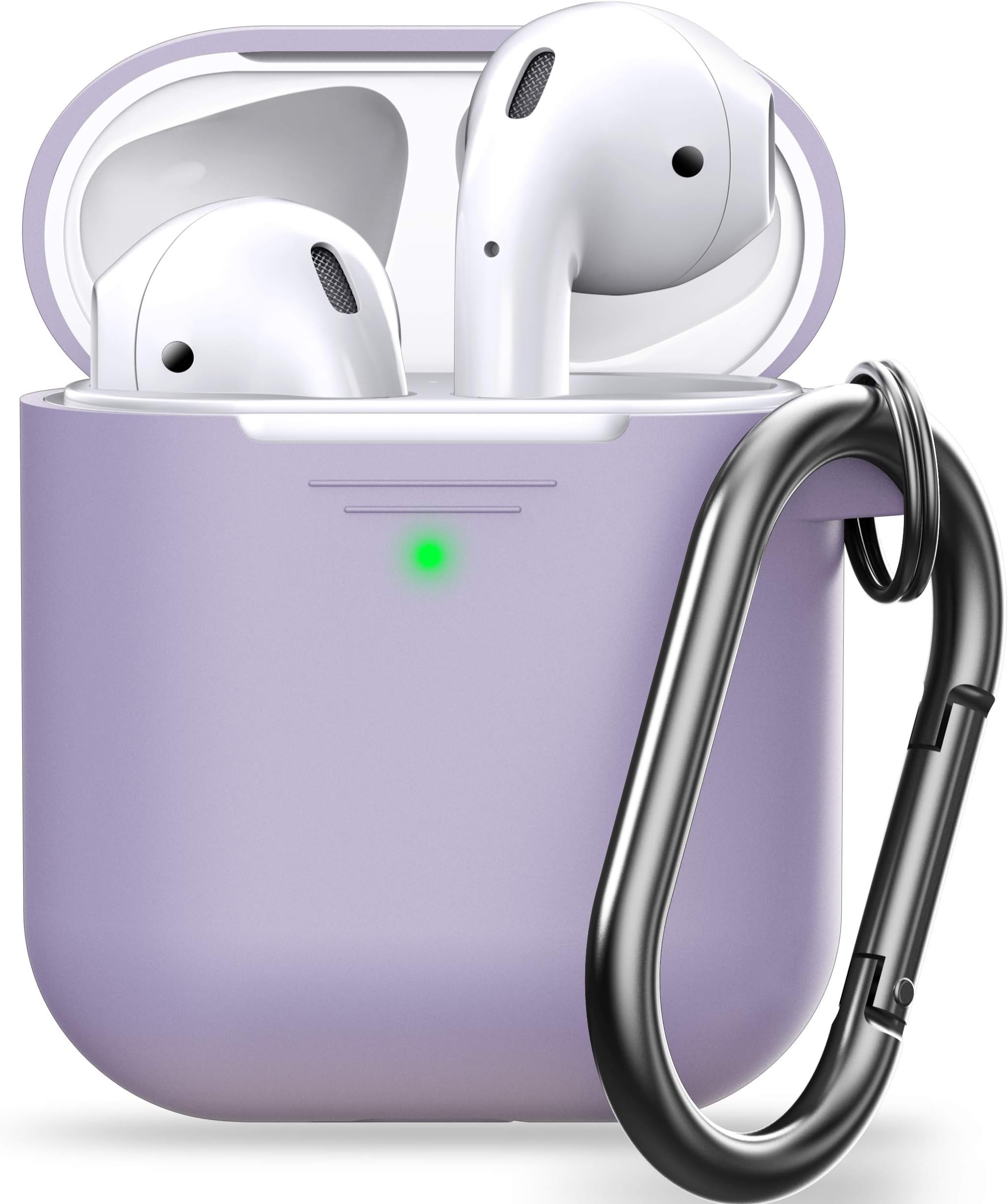 KeybudzElevate Series AirPods Case [Front LED Visible] Keychain Protective Silicone Cover Compatible with AirPods Case 1 & 2 (with Carabiner, Lavender)