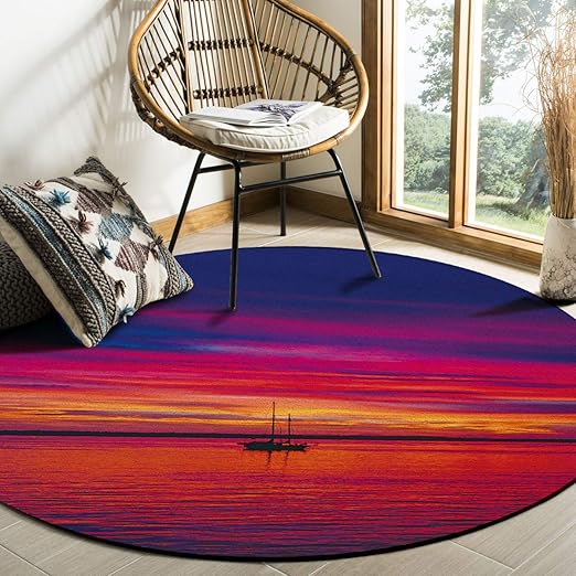 Chic D - Alfombra redonda náutica con diseño de barco océano