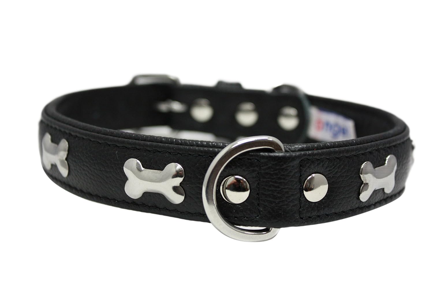 Angel Pet Supplies Inc. Leather Bones Dog Collar, Padded, DoublePly