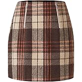 Vrtige Women's Plaid Skirt for Women High Waist A Line Fall Bodycon Pencil Mini Skirt
