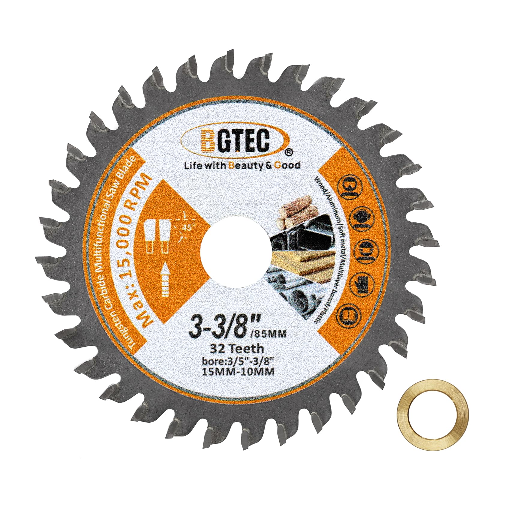TCT Circular Saw Blade - 85mm x 15mm General Purpose Blade for Wood Aluminium Plastic Copper BGTEC