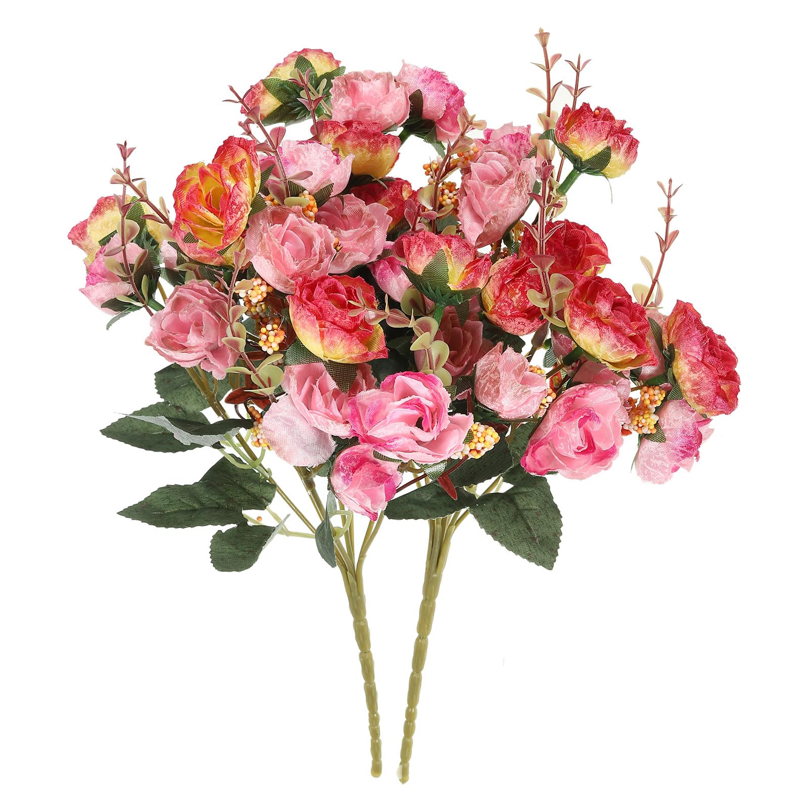 PATIKIL 7 Branch 21 Heads Artificial Silk Mini Rose with Stem, 2 Pack Fake Flowers Leaf Rose Decor Bouquet for Wedding Home Office Decoration, Pink