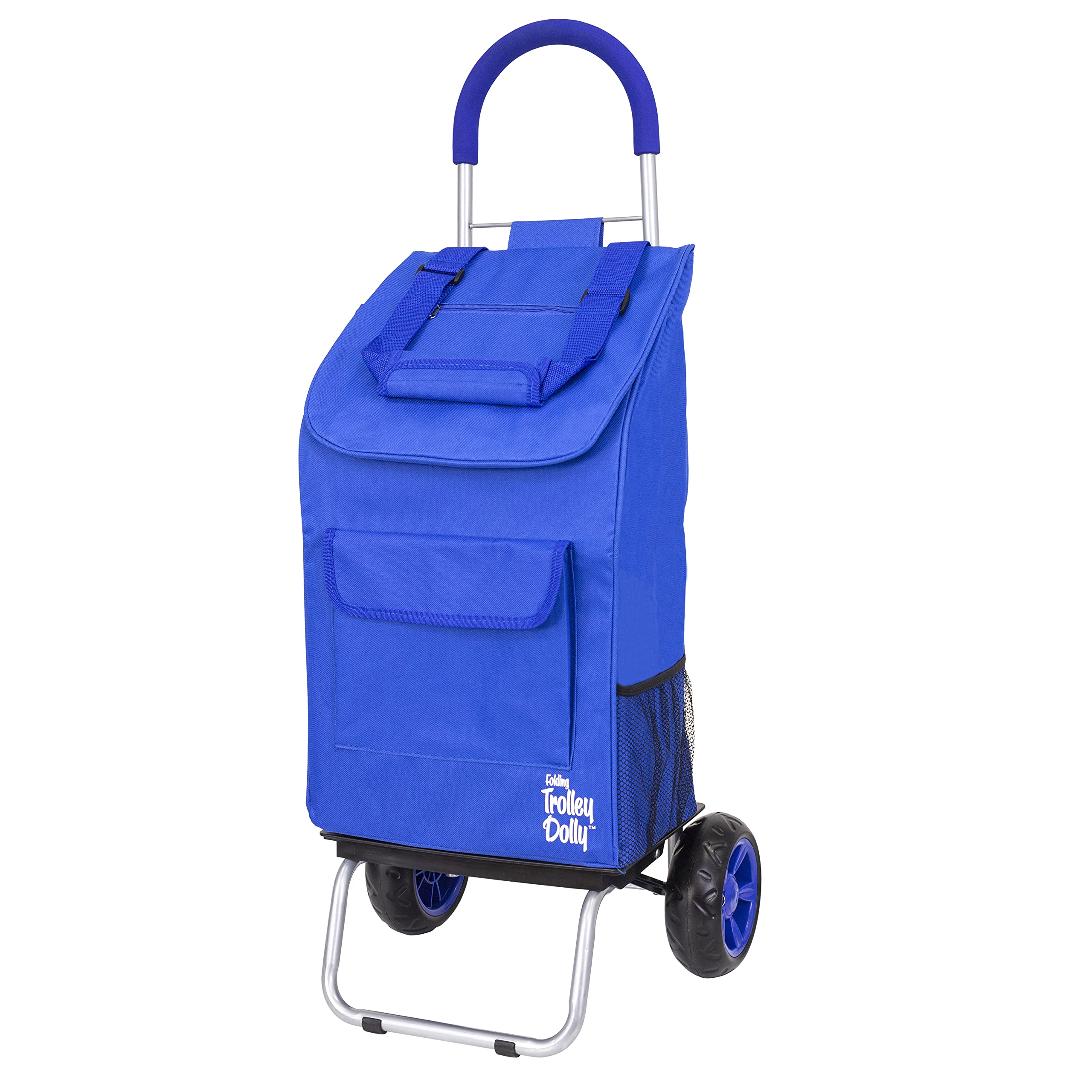 Photo 1 of dbest products Trolley Dolly Blue Foldable Shopping cart for Groceries with Wheels and Removable Bag and Rolling Personal Handtruck, Standard