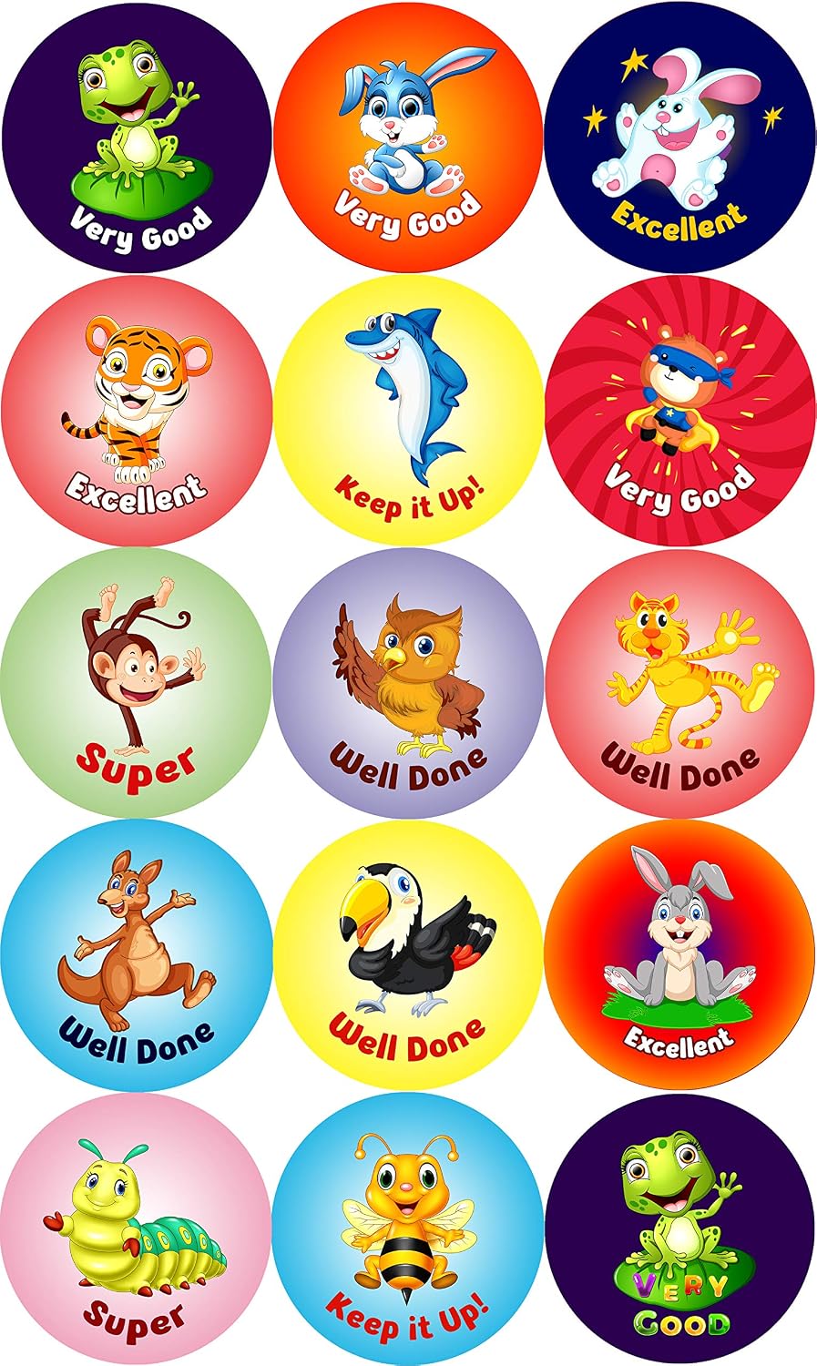120 Motivational Cartoon Animal Reward Stickers with waterproof for Kids or Children’s Achievements Appraisal vinyl Sticker,30 mm Circle Labels #SNP01 - Sara Prints