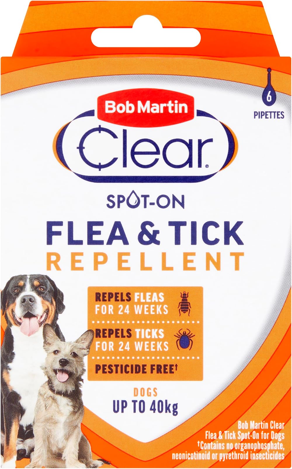 Bob Martin Clear Flea and Tick Spot On for Dogs 2 x Tubes 15kg+