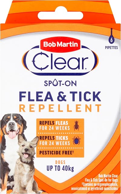 Bob Martin Clear Flea and Tick Spot On for Dogs 2 x Tubes 15kg+