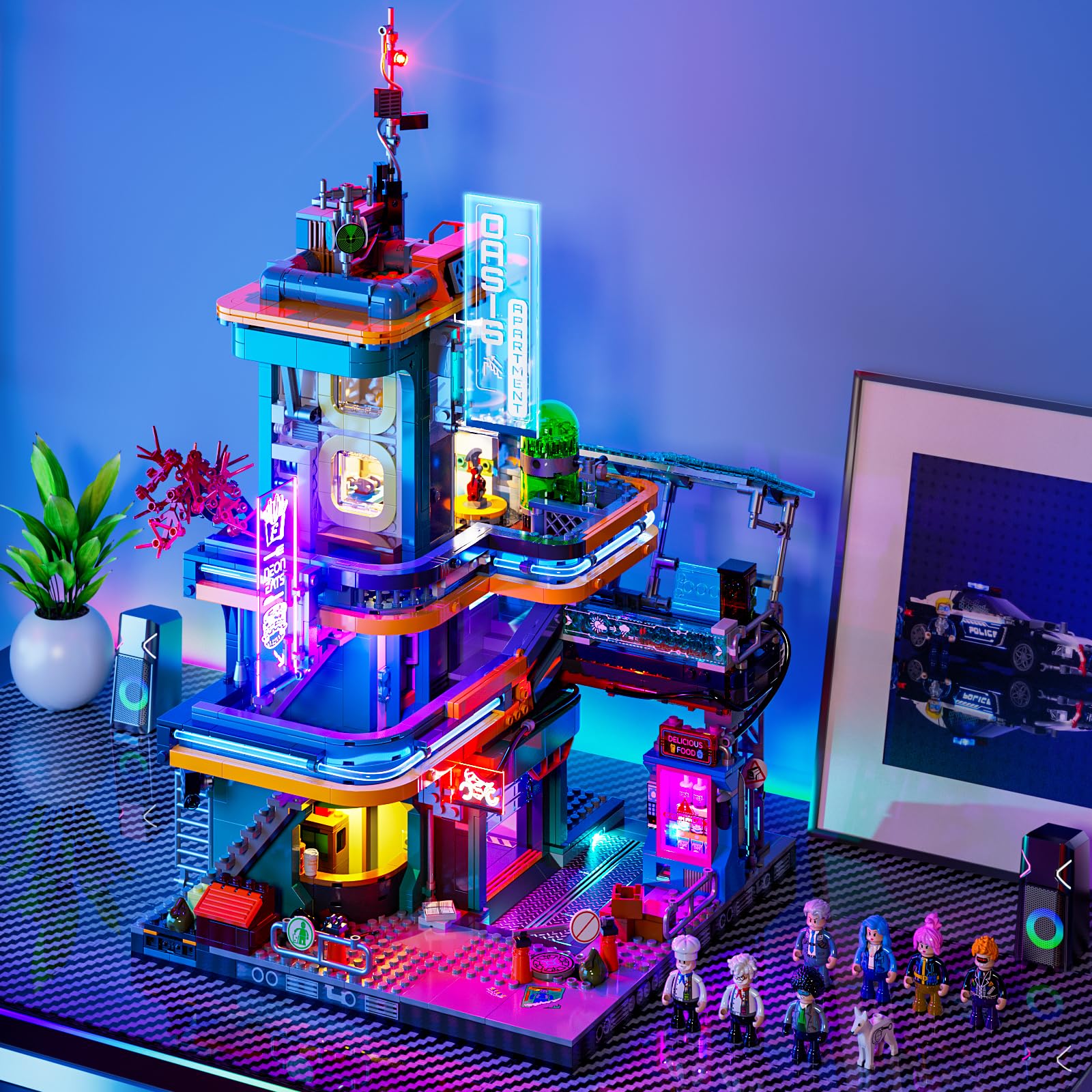 FUNWHOLE Cyberpunk-Villa Beleuchtetes Baustein-Set – 2524 Teile Zukunftsstadt-Modulgebäude Bausatz, Ideales Ausstellungsstück für Erwachsene und Sci-Fi-Fans 8