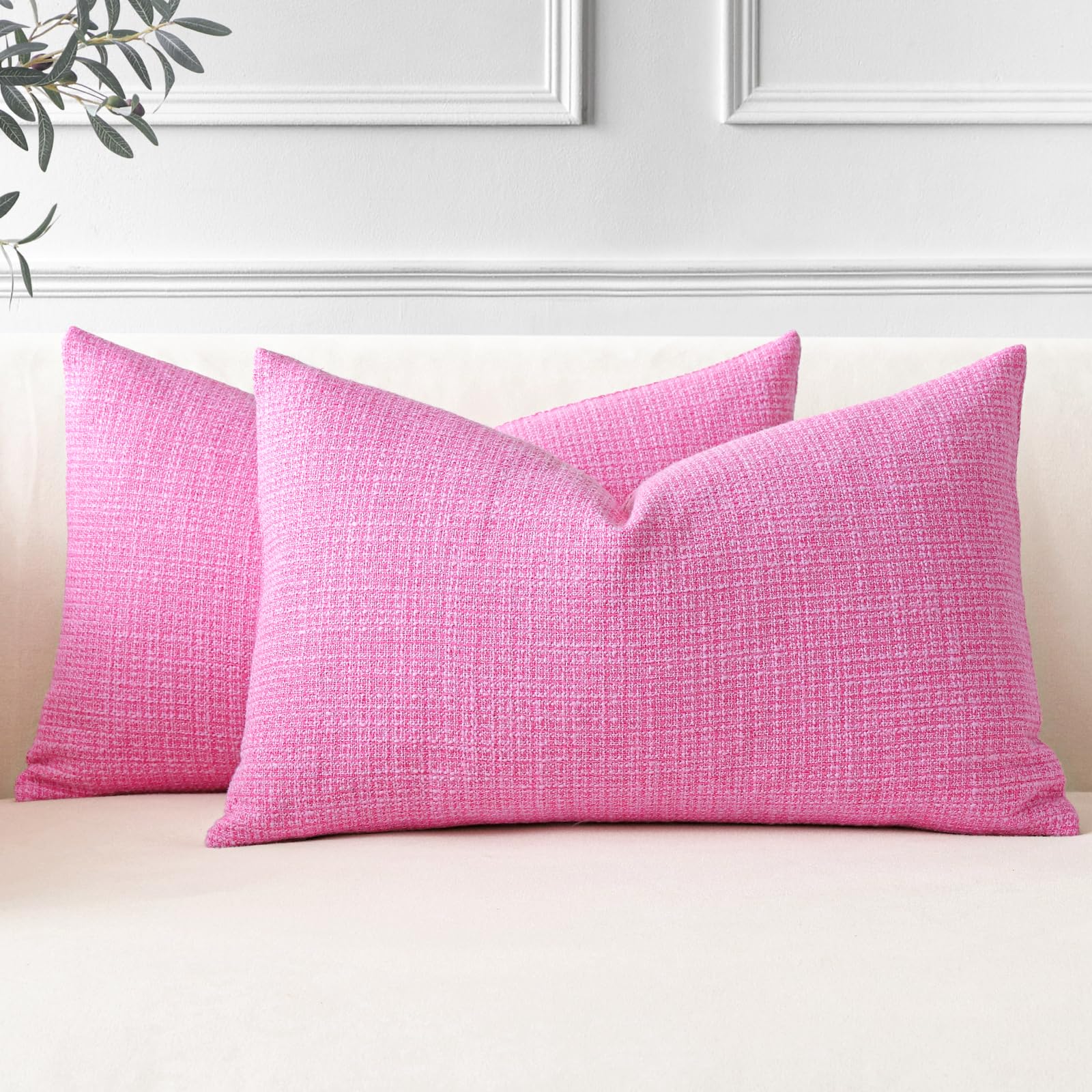 JOTOM Set of 2 Cushion Covers 30x50 cm Linen Hot Pink Decorative Throw Pillow Covers 12x20 Inch Lumbar Cushion Case Home Decor Pillowcases for Couch Sofa Living Room Bed (Hot Pink)
