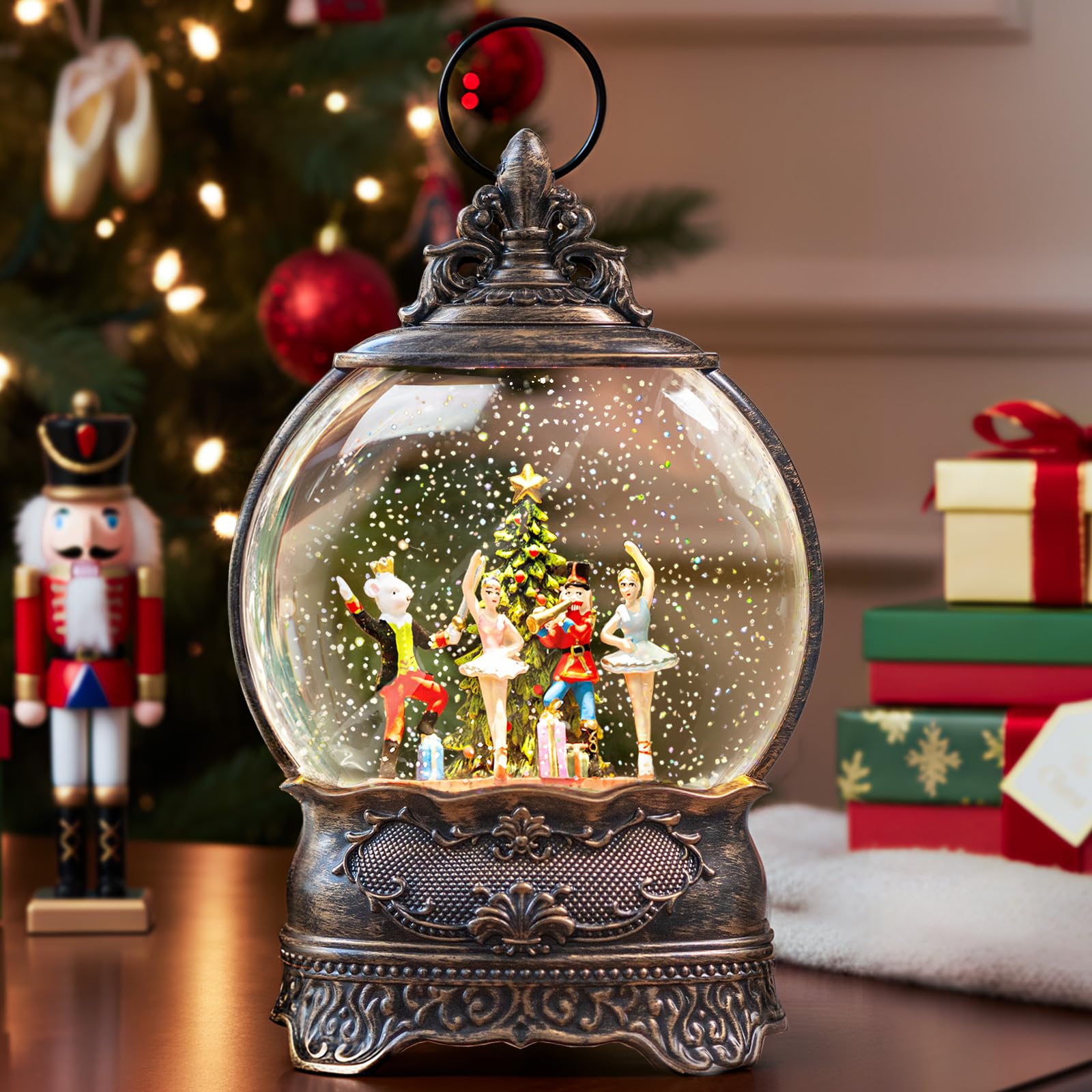 Photo 1 of 12.1" Christmas Snow Globe Lantern with Nutcracker Ballet Decor, Musical Snow Globe, Indoor Home Christmas Decor, Battery or USB Powered, Holiday Decor Gift Christmas Water Lantern