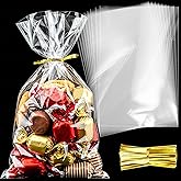 Luceinvita 100 Pack Clear Treat Bags - Plastic Cellophane Bags with Ties, Individual Cookie Bags for Party Favors, Candy, Goodies, Bakery, Gift Packing (5 x 7 Inches)