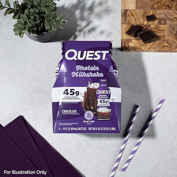 QUEST NUTRITION CHOCOLATE PROTEIN SHAKE, 45G PROTEIN, 2G SUGAR, 4G NET CARBS, READY TO DRINK, GLUTEN FREE, 4 COUNT