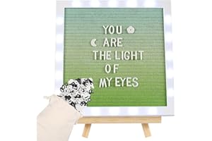 AULOCK Gradient Light up Felt Letter Board Sign, 10 × 10in LED Changeable Message Board Wall Mounted with Holder 470 Letters for Valentine's Gifts Birthday Wedding Party Home Table Decor Housewarming Green