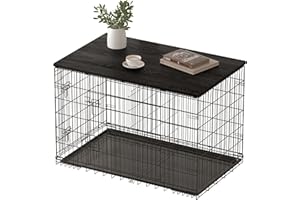 Piskyet Dog Crate Topper Wood Countertop for 48 42 36 30 24 inch Dog Cage, Dog Crate Cover,Dog Kennel Topper(Crate Not Include) (Black, for 42 Inch Crate)