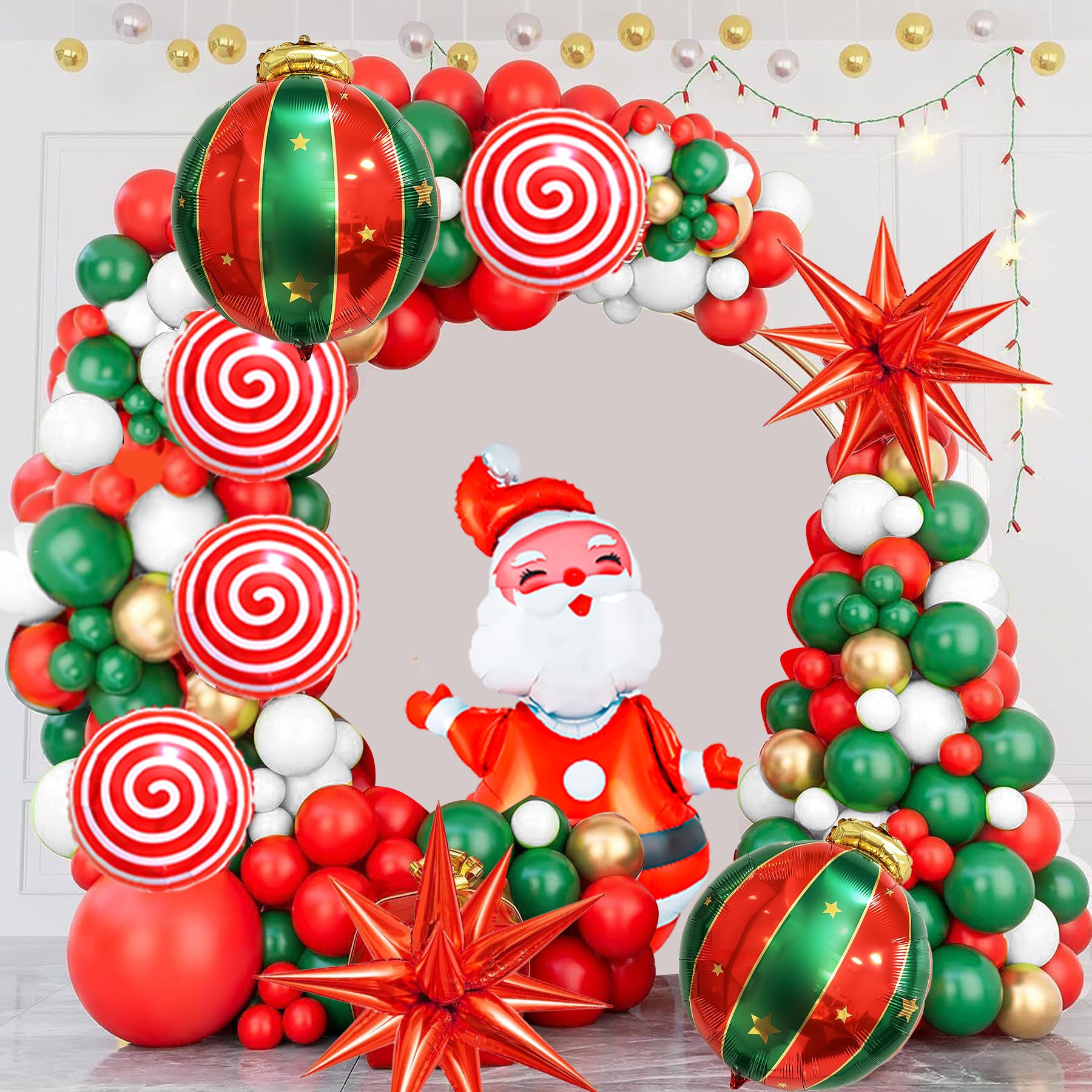 Photo 1 of 158PCS Christmas Balloon Arch Kit Xmas Party Balloons with Red Green White Golden Balloons Xmas Decoration Foil Balloons