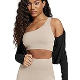 ODODOS Seamless One Shoulder Sports Bra for Women Ribbed Asymmetrical Non Padded Yoga Crop Tank Tops