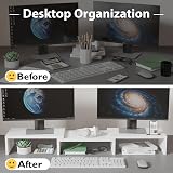 BONTEC Dual Monitor Stand Riser Adjustable Length & Angle White view 2