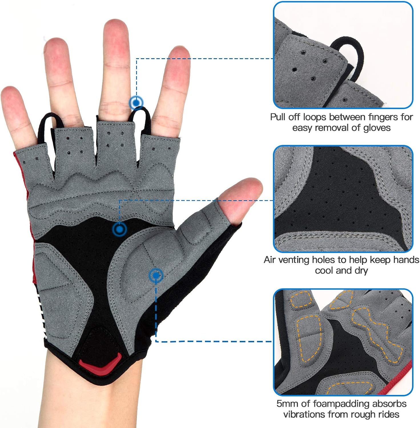 Souke Sports Cycling Bike Gloves Padded Half Finger Bicycle Gloves Shock-Absorbing Anti-Slip Breathable MTB Road Biking Gloves for Men/Women : Clothing