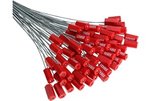 SEWEDER 60 Steel Security Cable Wire Seal Numbered Anti-Tamper Security Tag Disposable Steel Wire Seal Pull Tight Steel Wire Seal Self-Locking Shipping Padlock for Truck, Trailer, Cargo, Container, Vans (Red)