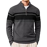CRYSULLY Mens Sweater 1/4 Zip Cotton Polo Pullover Sweaters Casual Fall Winter Spring Striped Sweatshirts