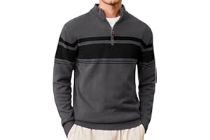 CRYSULLY Mens Sweater 1/4 Zip Cotton Polo Pullover Sweaters Casual Fall Winter Spring Striped Sweatshirts