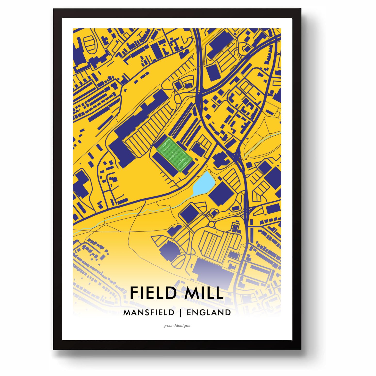GroundDesigns MANSFIELD TOWN Football Gift FIELD MILL One Call Stadium Art Map Unframed A3 Print MTFC
