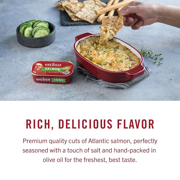 KING OSCAR PREMIUM SALMON IN OLIVE OIL, 4.05-OUNCE CANS (PACK OF 12, PACKAGING MAY VARY), SKINLESS & BONELESS SALMON