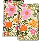 Miss Adola Cute Kitchen Towels Set of 2 - Dish Towels 18 x 26 Inch Microfiber Tea Towel for Home Decorative Flower Plant Spring Soft Reusable & Absorbent Aesthetic Vintage Design