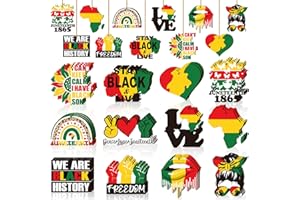 Kathfly 36 Pcs Black History Month Ornaments Juneteenth Hanging Decor Wood Hanging Decorations for 1865 Freedom Day Party Wood Tree Plaque Decor with String for African American(Novelty Style)