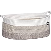 Optish Dog Toy Basket, Toy Box and Bin for Dog Cat Storage, 19.7" X 11" X 7.9" (30L) Large Woven Rope Basket for Blanket Storage, Living Room, Bedroom, White & Brown