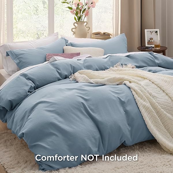 BEDSURE GRAYISH BLUE DUVET COVERS QUEEN SIZE – PREWASHED COTTON-LIKE POLYESTER DUVET COVER, SOFT QUEEN DUVET COVER SET 3 PIECES WITH ZIPPER CLOSURE, 1 DUVET COVER 90X90 INCHES AND 2 PILLOW SHAMS
