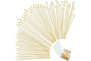 BOYIVI 600 Pieces 2 Inch Ball Head Pins Flat Head Pins Eye Pins for Jewelry Making DIY, Bendable Head Eye Pins with Plastic Box Metal End Headpins for Craft Earring Bracelet Necklace Pendant Supplies (Gold)