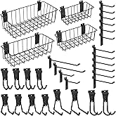 MENEONE Heavy-Duty Slatwall Baskets and Hooks - Slatwall Accessories for Standard Slatwall Panels | Ideal for Organizing Garages and Workshops