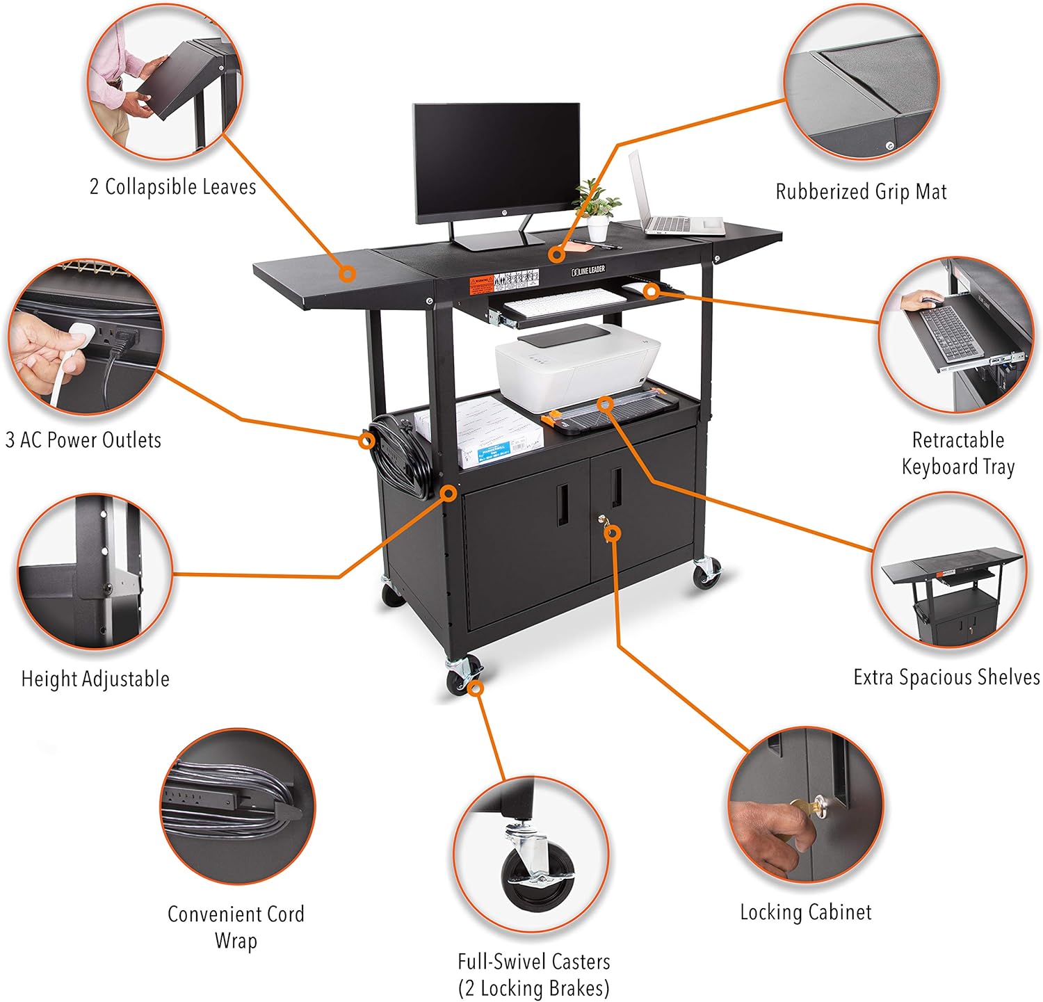 Line Leader AV Cart Large (Keyboard Tray + Cabinet + Drop Leaves) : Office Products