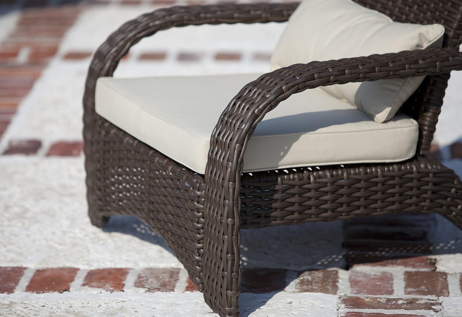Patio Sense Deluxe Coconino Wicker Chair | All Weather Wicker | Beige Cushion and Lumbar Pillow | Adirondack Style Armchair | For Porch, Lawn, Garden, Backyard, Balcony, Deck, Pool, Indoor, Outdoor |: Home & Kitchen