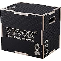 VEVOR 3 in 1 Plyometric Jump Box, 16/14/12 Inch Wooden Plyo Box, Platform & Jumping Agility Box, Anti-Slip Fitness Exercise S