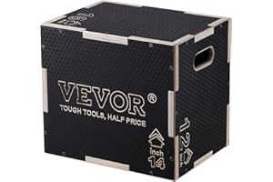 VEVOR 3 in 1 Plyometric Jump Box, 16/14/12 Inch Wooden Plyo Box, Platform & Jumping Agility Box, Anti-Slip Fitness Exercise S