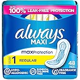 Always Maxi Feminine Pads Without Wings for Women, Size 1, Regular Absorbency, Unscented 48 Count