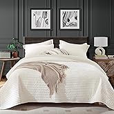 weigelia Polyester Quilts Queen Size Luxurious Soft Coverlet Striped Bedding Set Cream Quilt Set with 2 Matching Pillowcases, for All Season