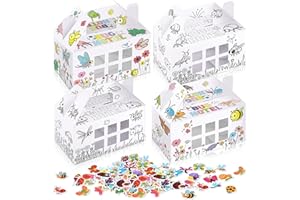 28 Pack Bug Hotel Box Color Your Own Cardboard Bug Catchers with Stickers, DIY Insect Critters Collection Gable Box with Wind