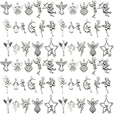 Youdiyla 64pcs Alloy Ancient Silver Angel Set Series Pendant Jewelry Making DIY Keychain Earrings Pendant Various Design Charms for Jewelry Making Bracelets Necklace (SN259)