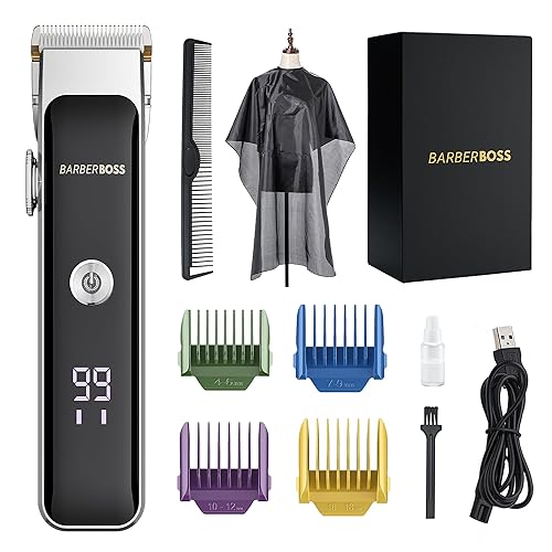 BarberBoss Professional Facial Trimmer, Beard Trimmer Men, Hair Clipper, Compact Design, Precision Control Dial, 2 Speed Settings, USB Charge, Ceramic & Titanium Blade, LED Display, QR-2089