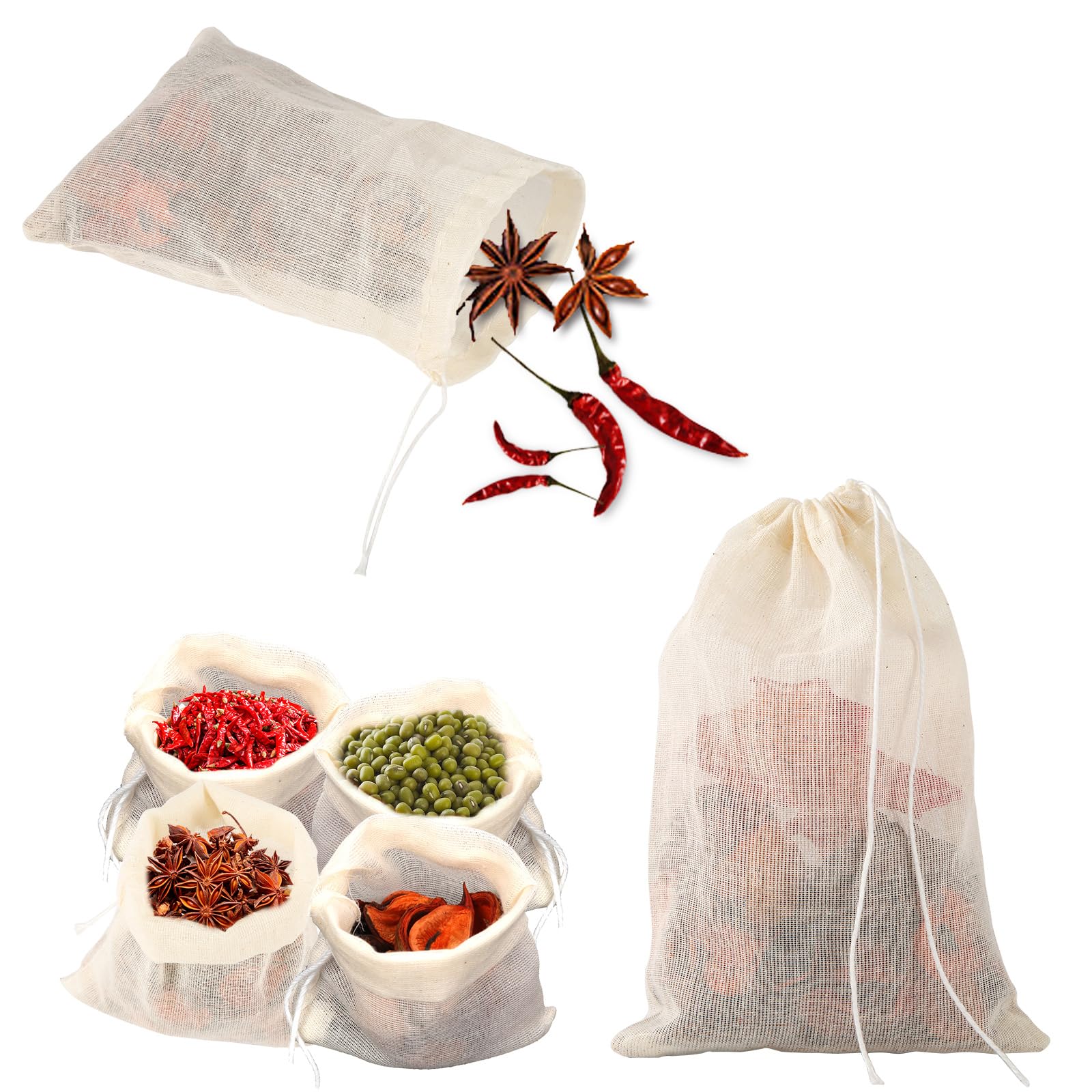 30pcs Spice Bags for Cooking, 6x4 Inch Reusable Cotton Drawstring Soup Bags Tea Filter Bags Cheesecloth Bags Muslin Bags for Cooking