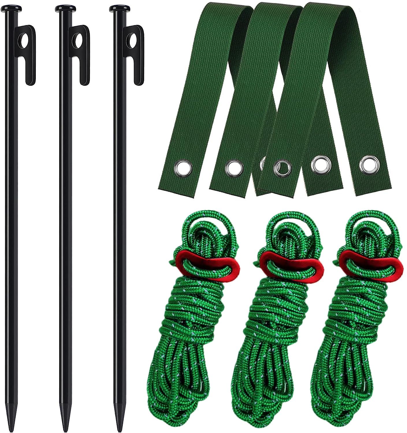 Tree Stake Kit, 3Pcs 30CM Heavy Duty Tree Stake with 3Pcs Tree Staking Straps and Anchor Rope for Tree Stakes and Supports in Hurricane Protection & Bad Weather