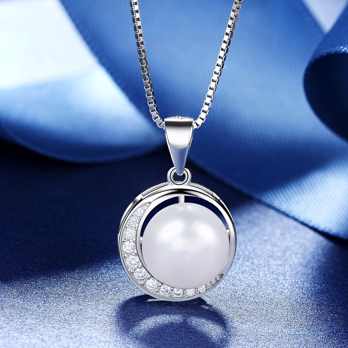 J.Vénus Collana Argento sterling 925 Zircon con un grande perla Buon regalo per amore