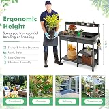 TANGZON Wooden Potting Table with Sink, Drawer & Hooks for Garden Workstation view 7