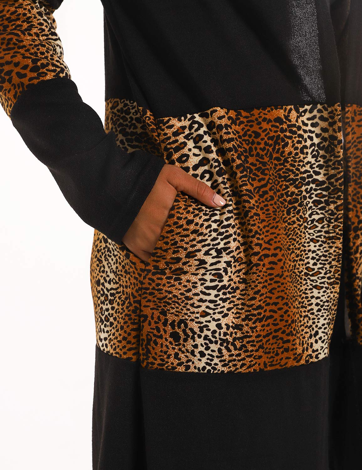 Blooming Jelly Womens Lightweight Open Front Cardigan Knit Long Sweater Leopard Pockets Knitwear (Medium, Black)