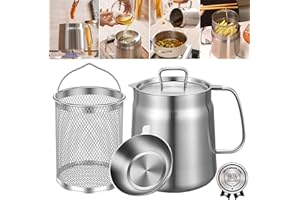 HOMKULA 2-in-1 304 Stainless Steel Multifunctional Oil Strainer Pot, Food Strainer, Large Capacity Oil Filter Pot, Bacon Grea