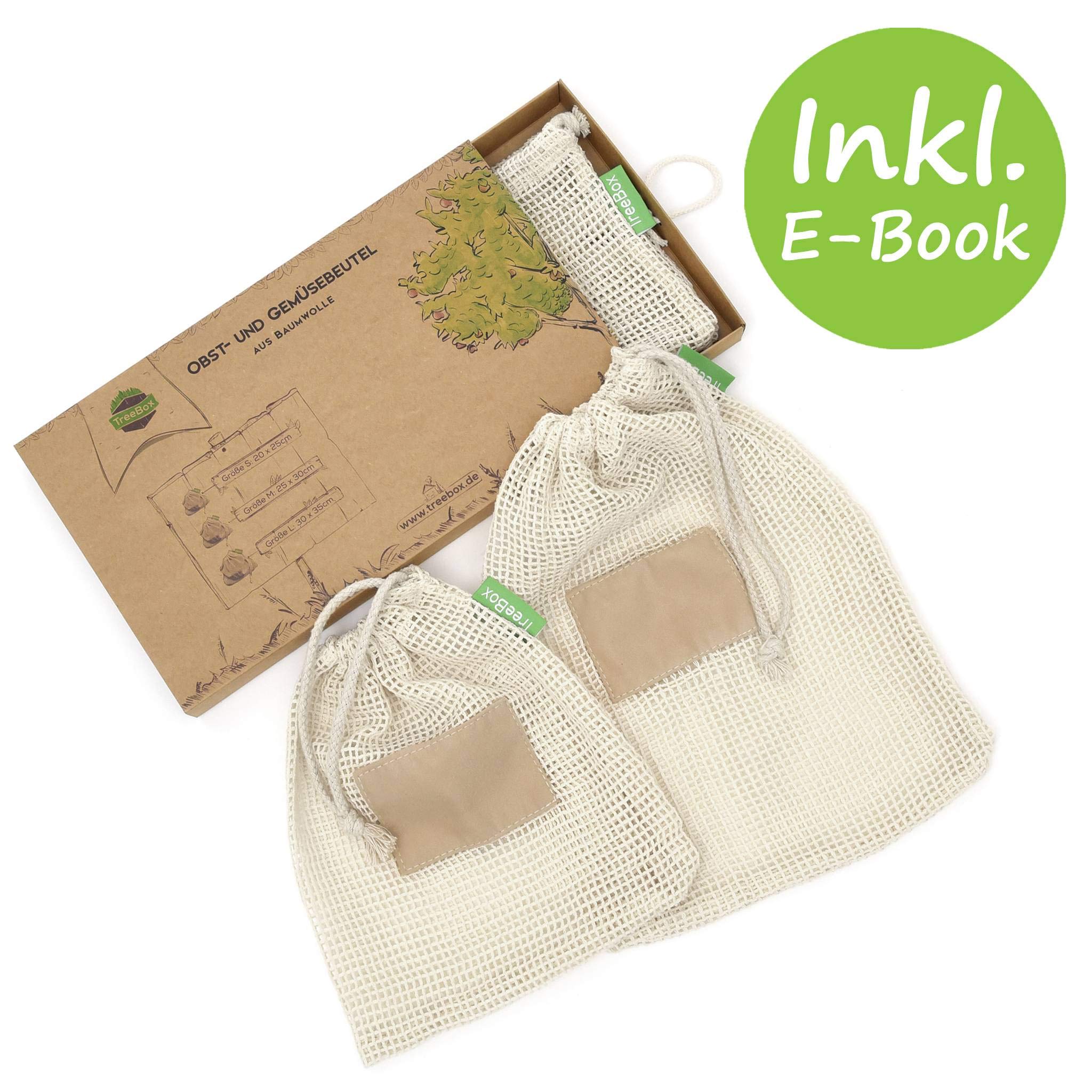 Cotton tree box, premium fruit and vegetable bags, set of 3; the sustainable shopping bags with weights | reusable and washable.