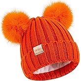 Kids Winter Beanie Hat Warm Ski Caps with Pompom Fleece Lined Children's Knit Hat for Boys Girls